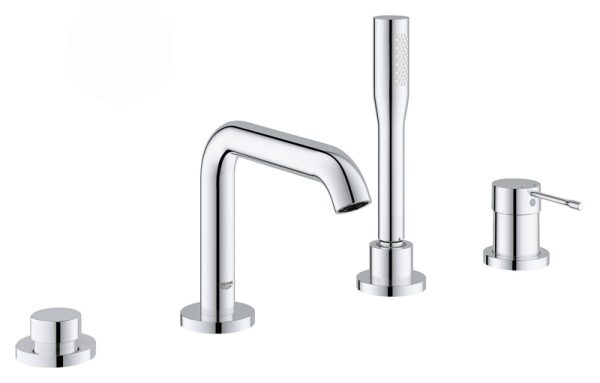 Смеситель для ванны GROHE Essence+ на 4 отверстия с душевым гарнитуром и изливом (на бортик ванны),