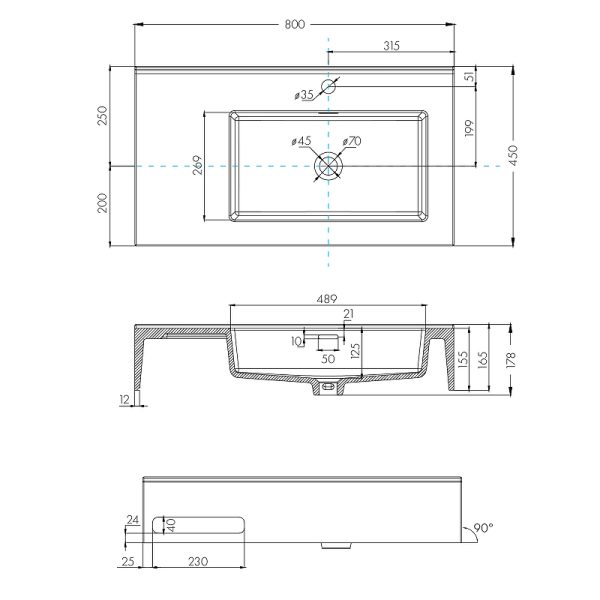 Раковина Aquaton Квадро Про 80 R, правая, белая (1A734331QA01R)