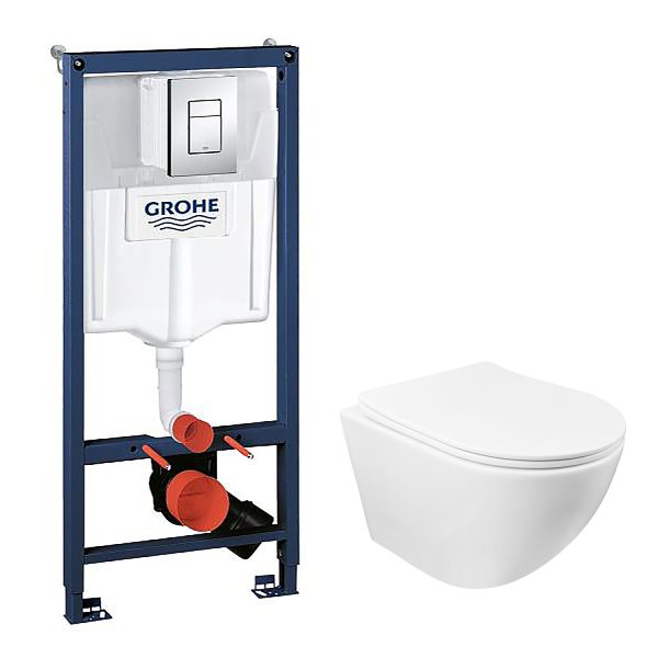 Сет 3 в 1 инсталляция Grohe Rapid SL с клавишей смыва + подвесной унитаз Azario Grado с быстросъемн