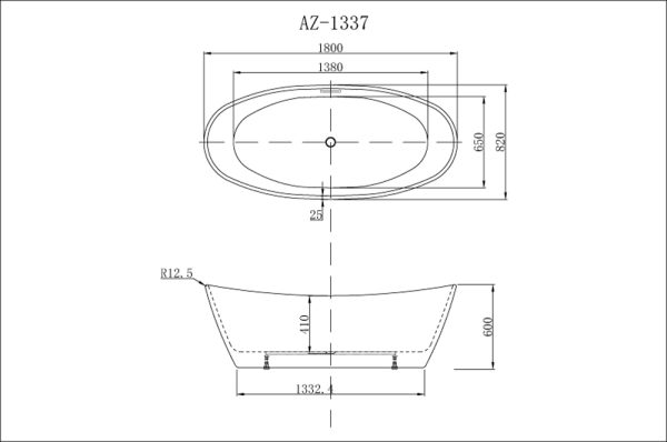 Ванна акриловая Azario EASTON 1800x820x600 мм., белая, свободностоящая, в комплекте с сифоном и мета