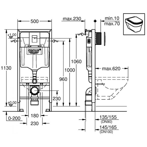 Инсталляция Grohe Rapid SL для унитаза с черной матовой клавишей смыва (388112430)