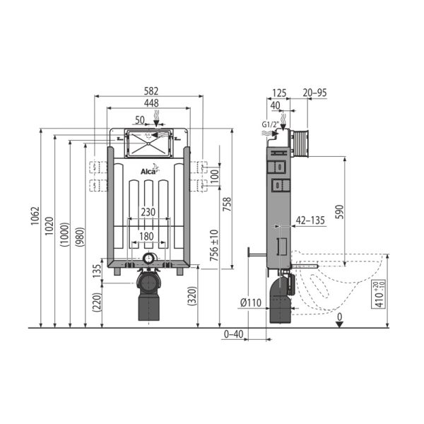 Инсталляция для унитаза Alcadrain Renovmodul AM115/1000 высота 100 см