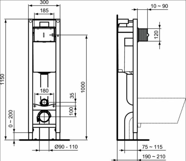 Комплект инсталляции Ideal Standard Exacto с крышкой-сиденьем микролифт (X022601)