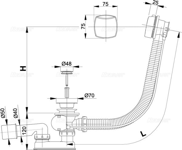 Слив-перелив Alcadrain для ванны, автомат, хром (A51CR-100)