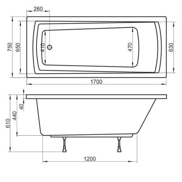 Ванна акриловая Ravak DOMINO PLUS 170х75 белая (C631R00000)