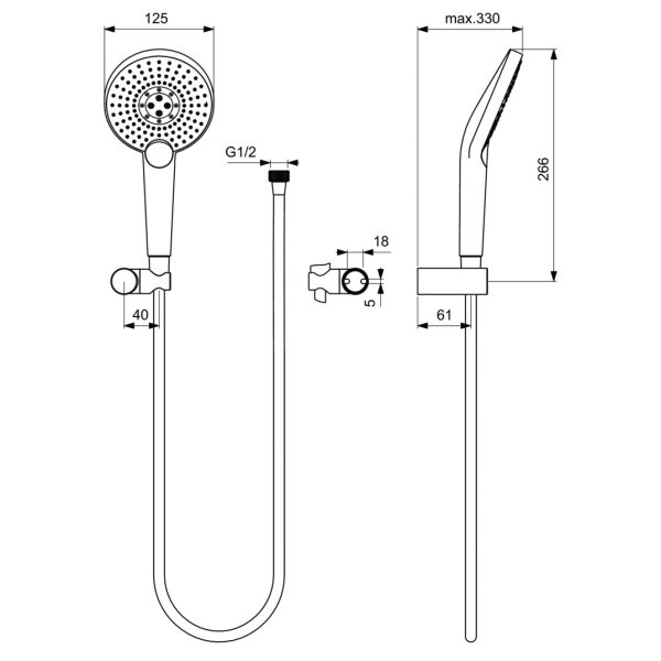 Душевой набор Ideal Standart IDEALRAIN с настенным держателем EVO JET ROUND XL3 (B1765AA)