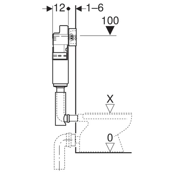 Смывной бачок скрытого монтажа Geberit Delta 12 см, 6/3 литра, фронтальная установка (109.100.00.1)