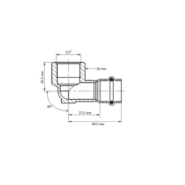 Отвод 90 15-1/2", WAAG Heavy Inox, пресс-резьба, вн., сталь нержавеющая