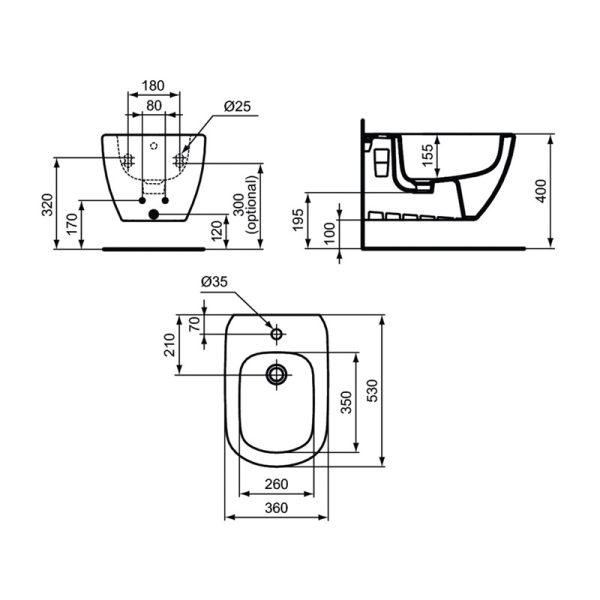 Биде подвесное Ideal Standard TESI, с отверстием под смеситель, Silk White (T3552V1)