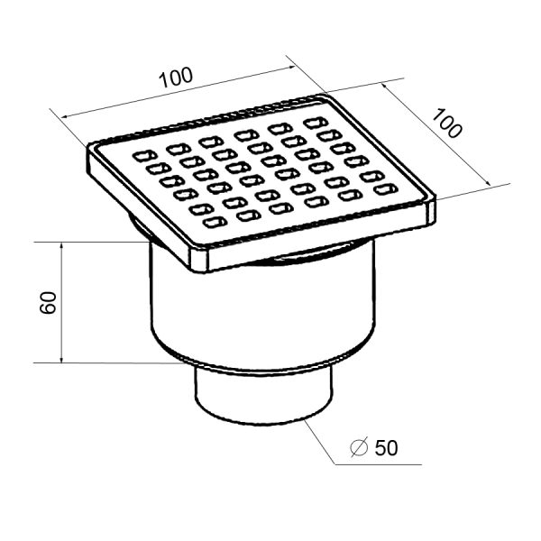 Трап пластиковый Loranto LINE прямой сток, решетка из нержавеющей стали 100х100 (30120A050K0101)