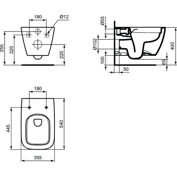 Унитаз подвесной Ideal Standard I.Life B безободковый, без сиденья (T461401)