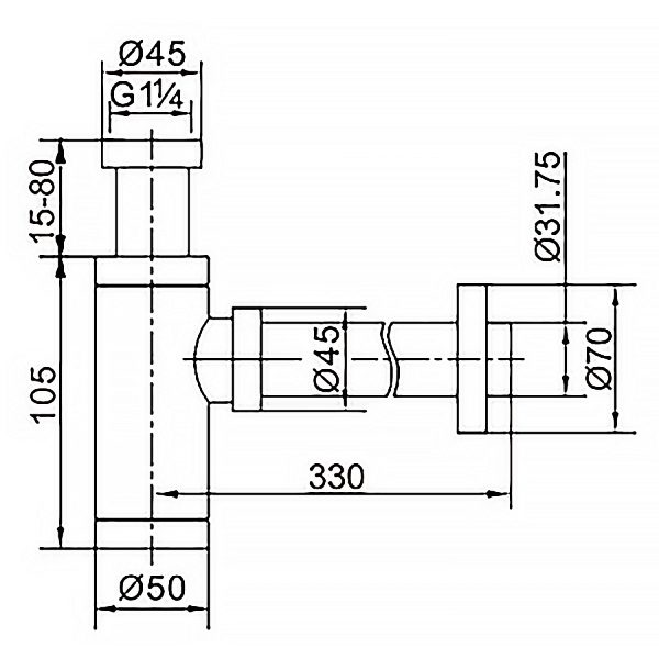 Сифон для раковины AZARIO G 1 1/4, без выпуска, цилиндр, латунь, золотио (AZ-108-GL)