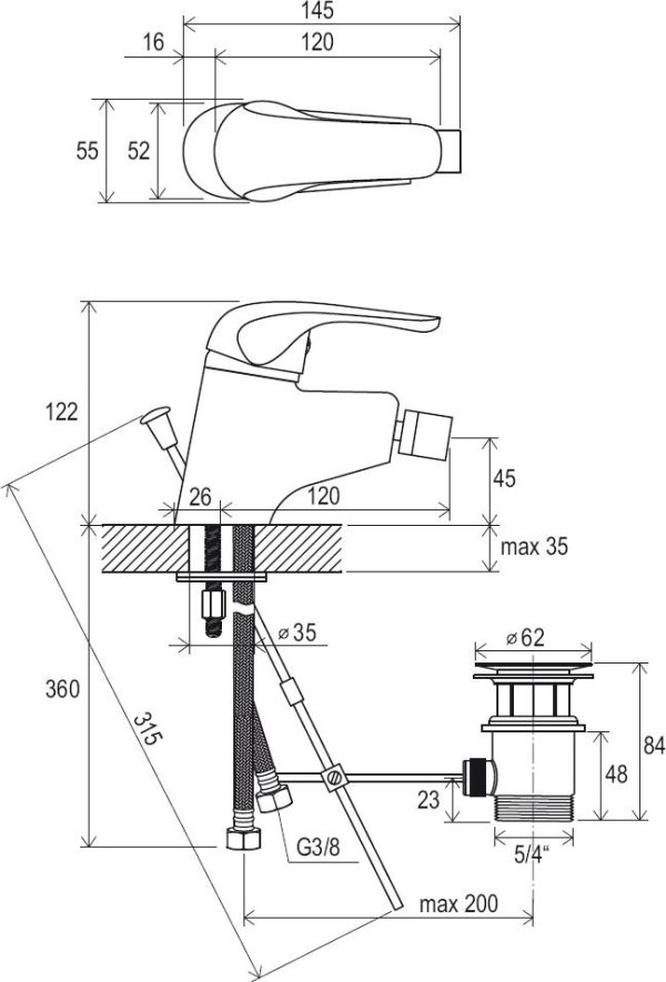 Смеситель для биде Ravak Rosa RS 055.00, однорычажный, хром (X070013)