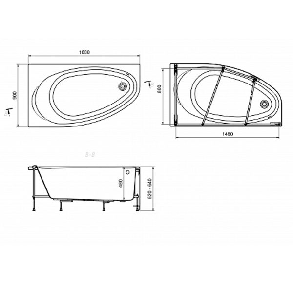 Ванна акриловая Roca CORFU 160x90 асимметричная правая белая