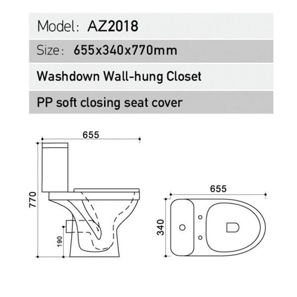 Унитаз-компакт Azario Trend 655х350х770 напольный, с бачком и сиденьем микролифт (AZ2018-P)