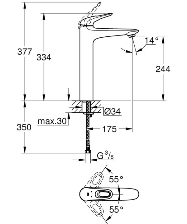 Смеситель для раковины GROHE Eurostyle new, свободностоящий, хром (23570003)