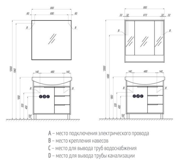 Тумба под раковину AQUATON РИКО 80 напольная, Белый/Ясень Фабрик (1A215401RIB90)