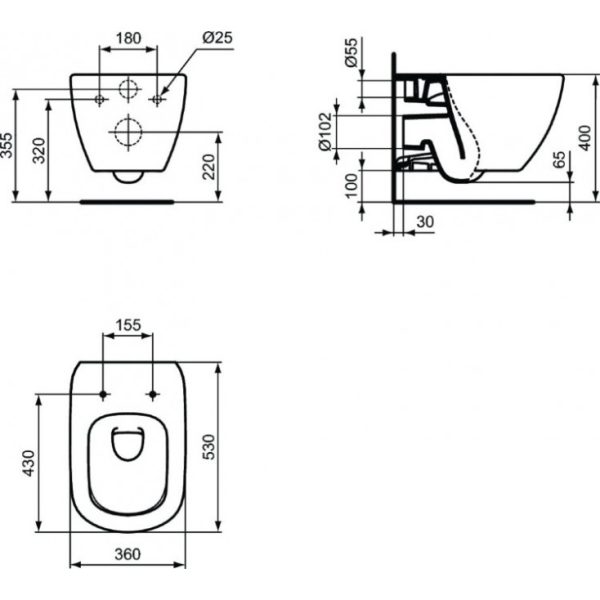 Унитаз подвесной Ideal Standard Tesi без сиденья, черный матовый (T0079V3)