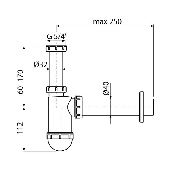 Сифон для раковины Alcadrain Ø40 с накидной гайкой 5/4" (AG210522140)