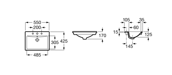 Раковина Roca DIVERTA 550х425х170 мм., встраиваемая, белая (7.3271.1.600.Y)