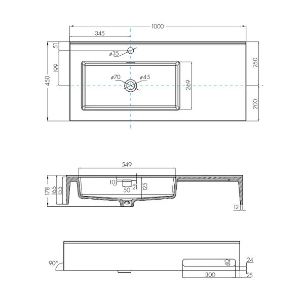 Раковина Aquaton Квадро Про 100 L, левая, белая