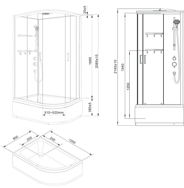 Душевая кабина Loranto NEO 120x80x(170+38) левая, с высоким поддоном 38см, прозрачное закаленное сте