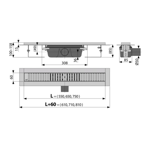 Душевой лоток Alcadrain 750 с перфорированной решеткой (APZ1Smart-Line-750)