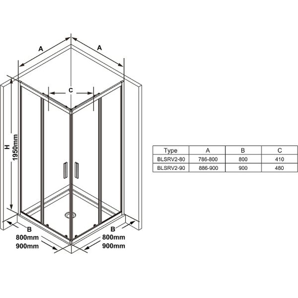 Душевой уголок Ravak Blix Slim 90x90 BLSRV2-90 профиль Хром стекло прозрачное