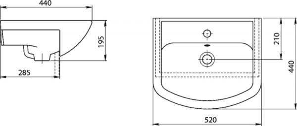 Раковина мебельная AQUATON 520х440х195 санфаянс, белый (131201S0011B0)