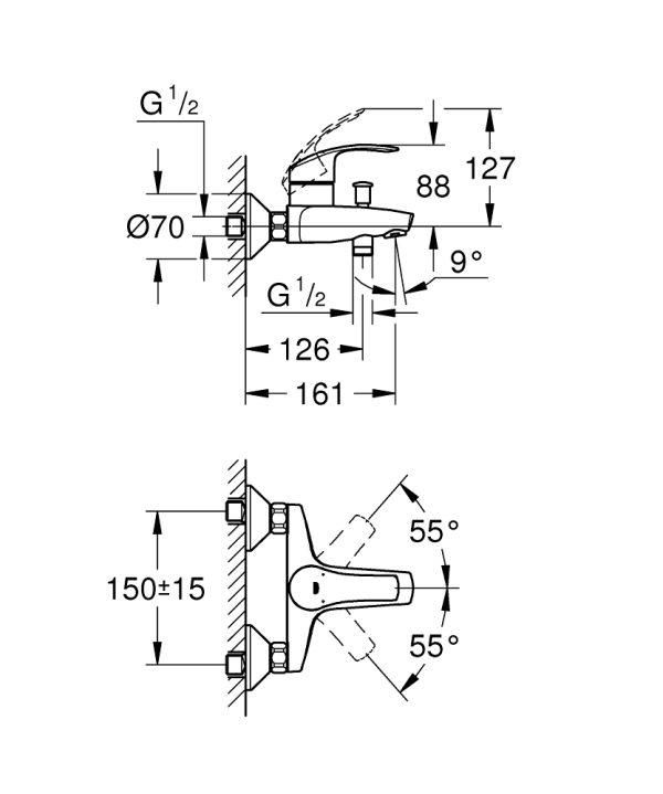 Смеситель для ванны Grohe Eurosmart New Хром (33300002)