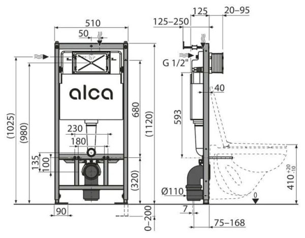 Инсталляция Alcadrain AM101/1120-4:1 RU для унитаза с клавишей смыва M671 хром глянец (AM101/1120-4: