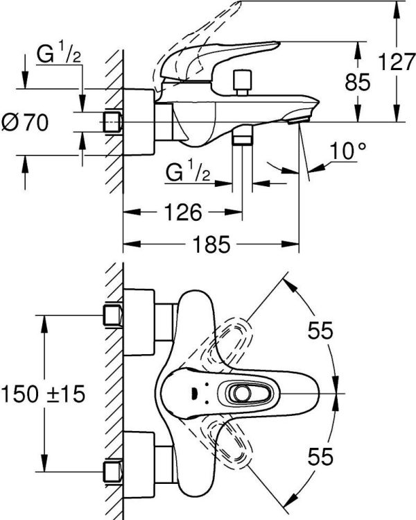 Смеситель для ванны Grohe Eurostyle Белая луна (33591LS3)