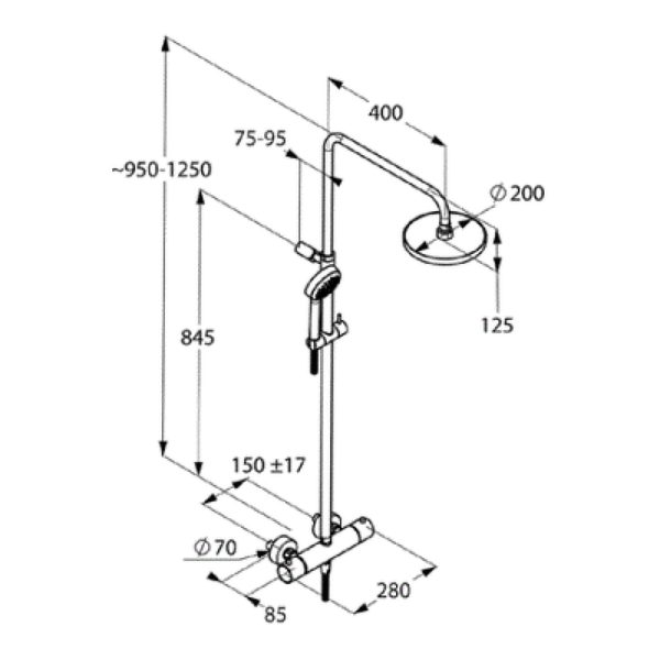 Душевая система KLUDI LOGO DUAL SHOWER SYSTEM с термостатом, хром (6809505-00)