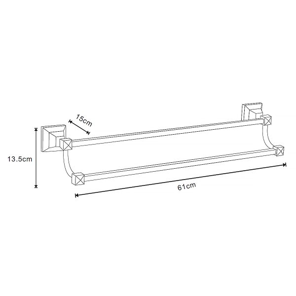 Полотенцедержатель трубчатый AZARIO ALTRE двойной 60 см, хром (AZ96002B)