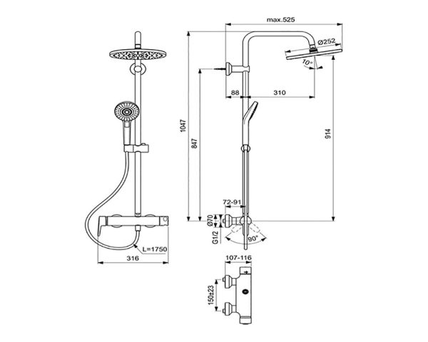 Душевая система Ideal Standard IdealRain Eco SL B2266AA с настенным смесителем Connect