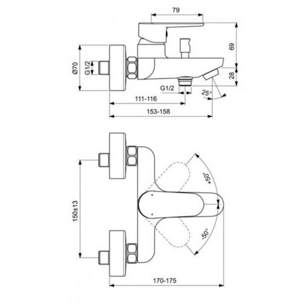 Смеситель Ideal Standard CERAFINE O для ванны/душа