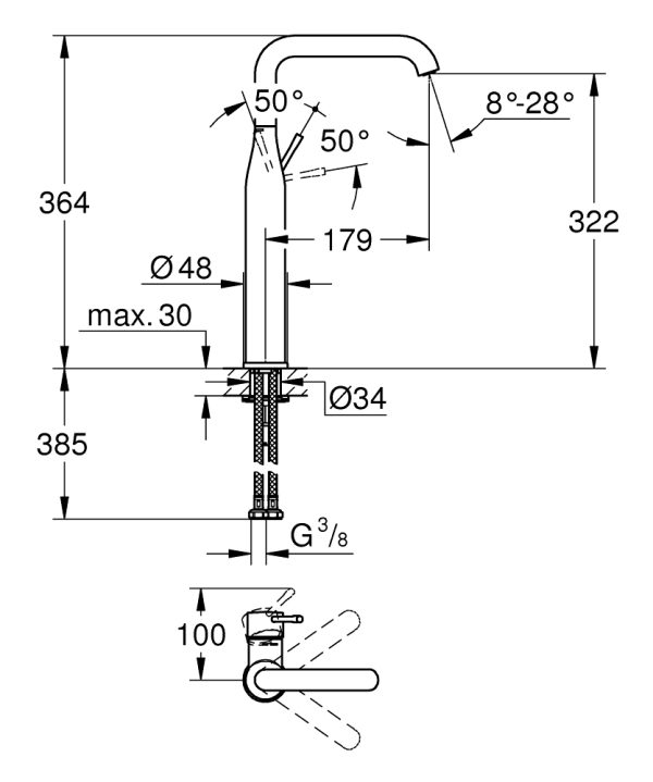 Смеситель для раковины свободностоящий Grohe Essence+ Хром (32901001)