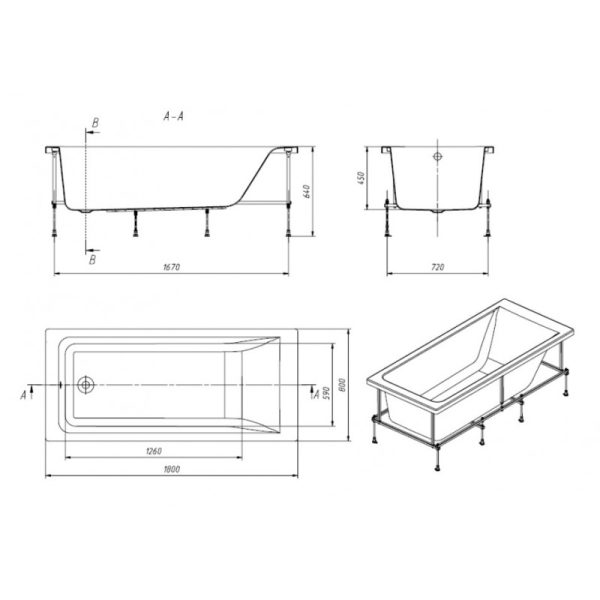 Ванна акриловая Roca EASY прямоугольная 180x80 белая (7248618000)