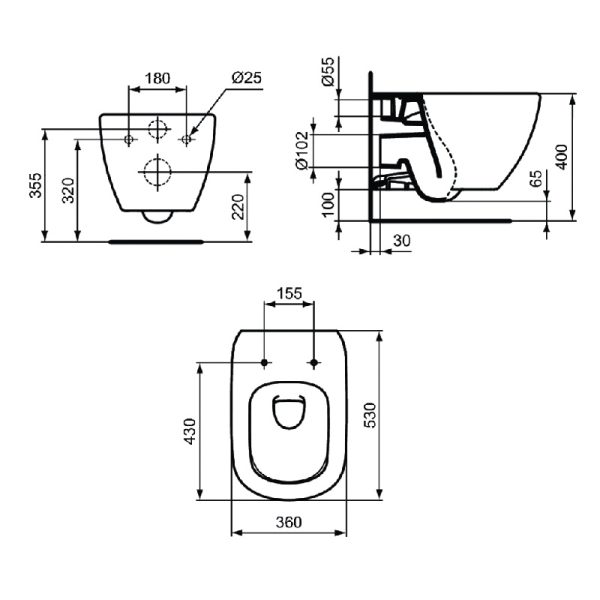 Унитаз подвесной Ideal Standard TESI, без сидения и крышки (T0079V1)