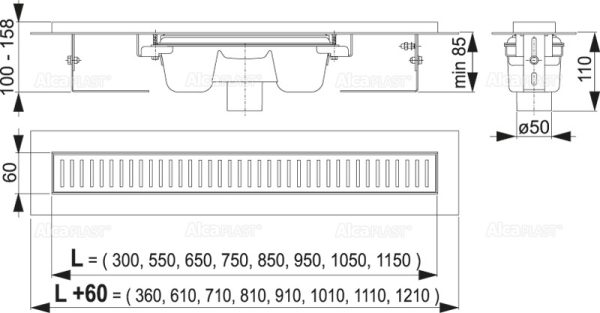 Душевой лоток Alcadrain без решетки (APZ1001-1050)