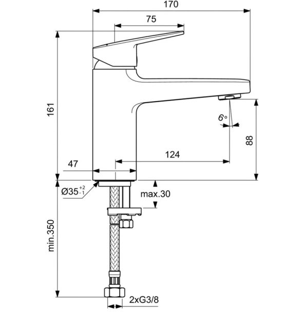 Смеситель для раковины Ideal Standard CERAPLAN без донного клапана, система монтажа EASY-FIX, хром (