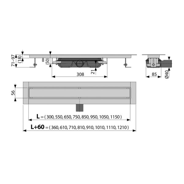 Душевой трап Alcadrain Marble Low, без порогов, с решеткой под кладку плитки (APZ115 Marble Low)