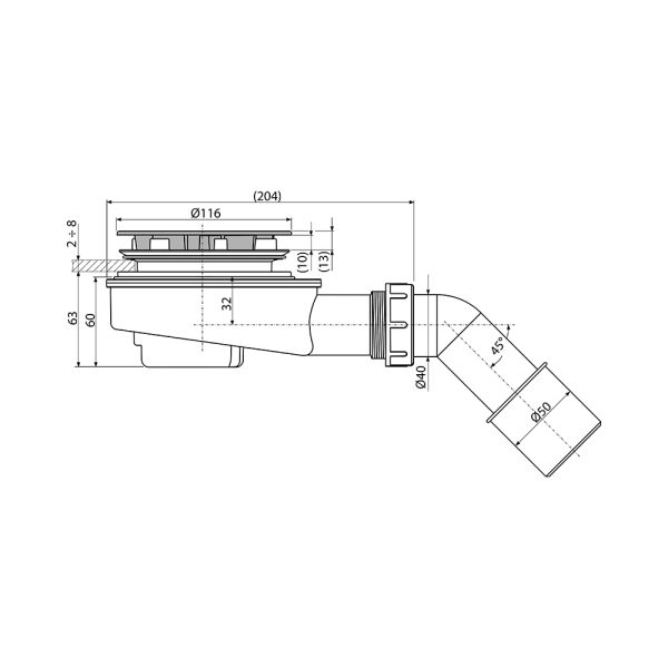 Сифон для душевого поддона Alcadrain заниженный, хромированный (AG210272100)