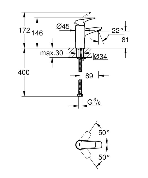 Смеситель для раковины GROHE BauFlow, S-Size, хром (23752000)