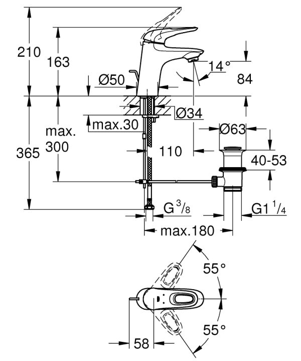 Смеситель для раковины Grohe Eurostyle Белая луна (33558LS3)