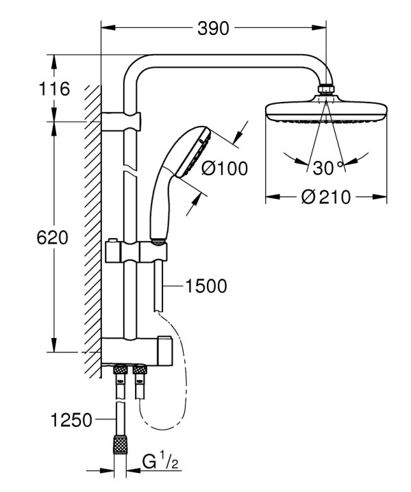 Душевая колонна Grohe Tempesta System 210 Хром (26381001)