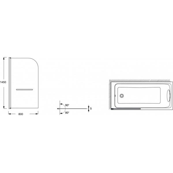Шторка на ванну Jacob Delafon Odeon Up 80x145 с полотенцедержателем, стекло прозрачное, профиль Черн