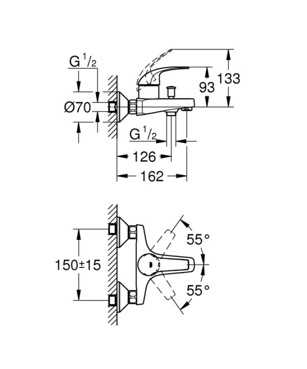 Смеситель для ванны GROHE BauCurve, настенный монтаж, хром (23599000)