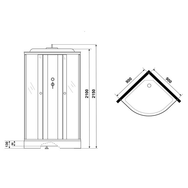 Душевая кабина Loranto 90x90x215 поддон 13 см, 4 мм матовое стекло, профиль и задняя стенка белого ц