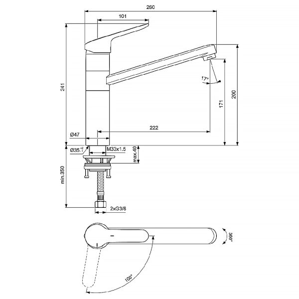 Смеситель для кухонной мойки Ideal Standard Ceraflex керамический картридж, средний излив, хром (BC1